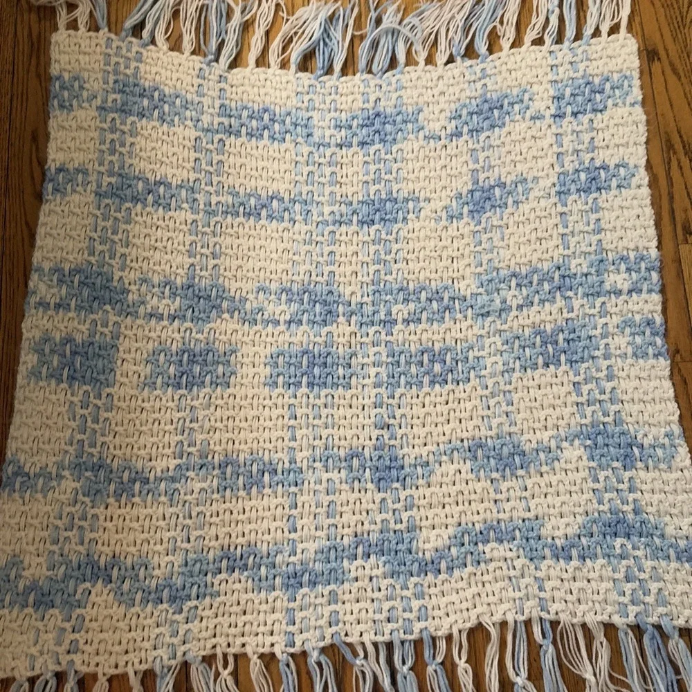 Handmade Baby Blanket Blue‎ And White Girl Boy Gift 33